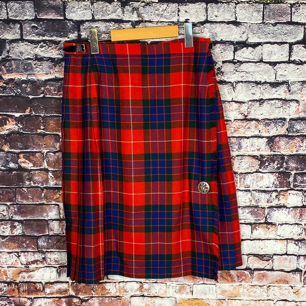 Vintage Scottish Plaid Red Wool Tartan Plaid Classic Traditional Skirt Kilt Sz M - Picture 4 of 17